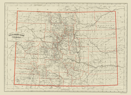 Historic State Map - Colorado - Adams 1887 - 23 x 31.66 - Vintage Wall Art