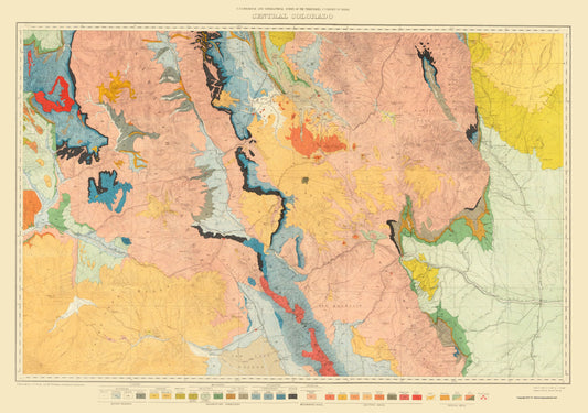 Topographical Map - Central Colorado Sheet - USGS 1881 - 23 x 32.68 - Vintage Wall Art