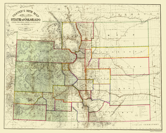 Historic State Map - Colorado - Thayer 1880 - 23 x 28.78 - Vintage Wall Art