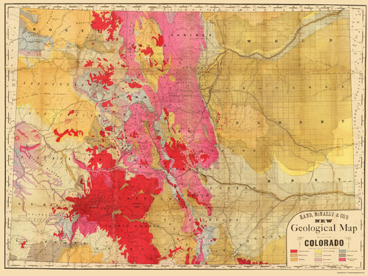 Historic State Map - Colorado Geology - Rand McNally 1879 - 23 x 30.75 - Vintage Wall Art