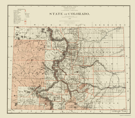 Historic State Map - Colorado - Williamson 1879 - 23 x 26.24 - Vintage Wall Art