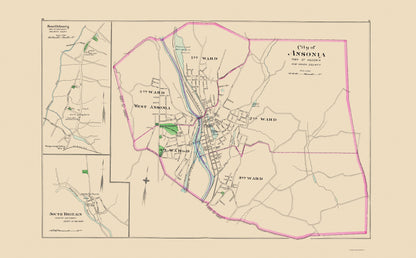 Historic City Map - Ansonia Connecticut - Hurd 1893 - 23 x 37.16 - Vintage Wall Art