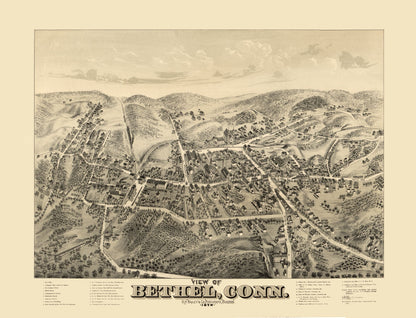 Historic Panoramic View - Bethel Connecticut - Bailey 1879 - 30.09 x 23 - Vintage Wall Art