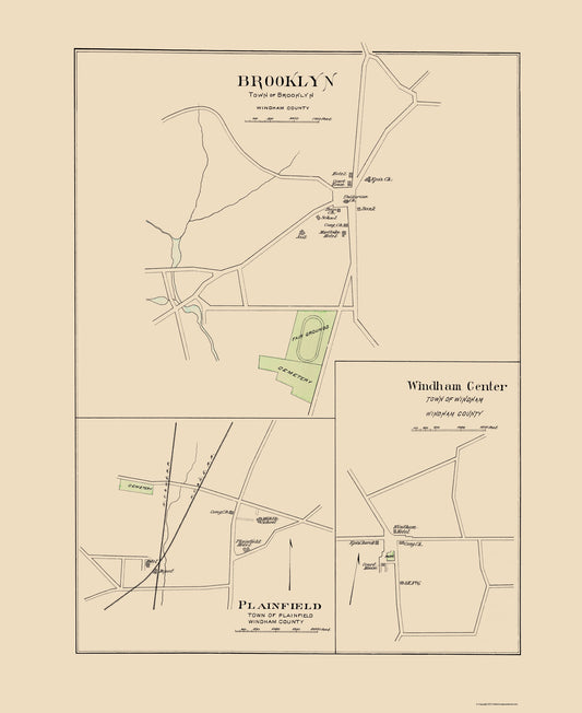 Historic City Map - Brooklyn Connecticut - Hurd 1893 - 23 x 28.11 - Vintage Wall Art