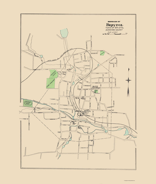 Historic City Map - Bristol Connecticut - Hurd 1893 - 23 x 27.14 - Vintage Wall Art