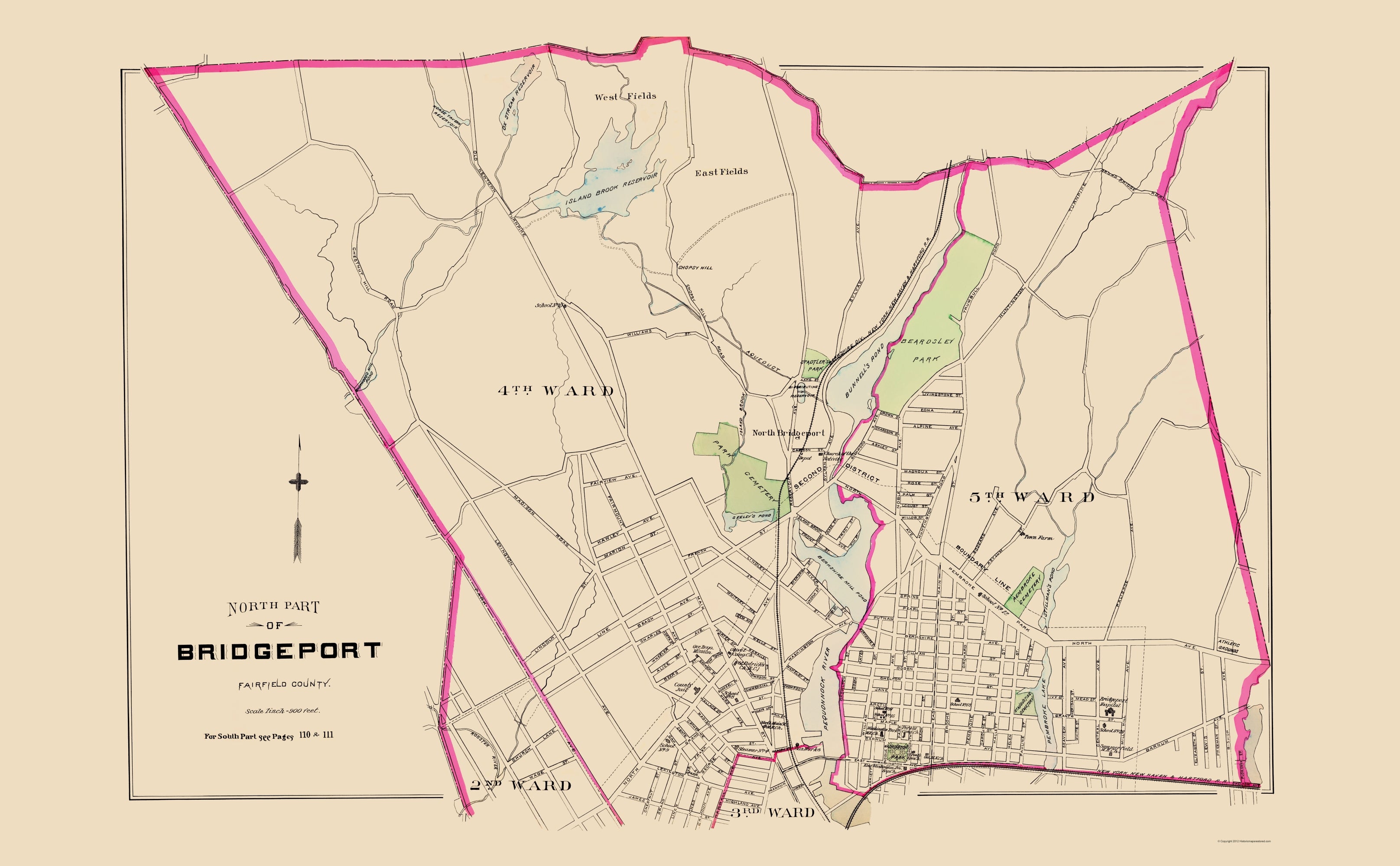 Historic City Map - Bridgeport North Connecticut - Hurd 1893 - 23 x 37 ...