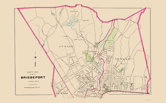 Historic City Map - Bridgeport North Connecticut - Hurd 1893 - 23 x 37.16 - Vintage Wall Art