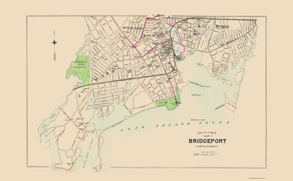 Historic City Map - Bridgeport South Connecticut - Hurd 1893 - 23 x 37.16 - Vintage Wall Art