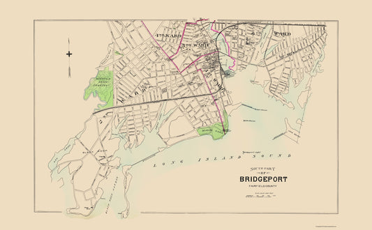 Historic City Map - Bridgeport South Connecticut - Hurd 1893 - 23 x 37.16 - Vintage Wall Art
