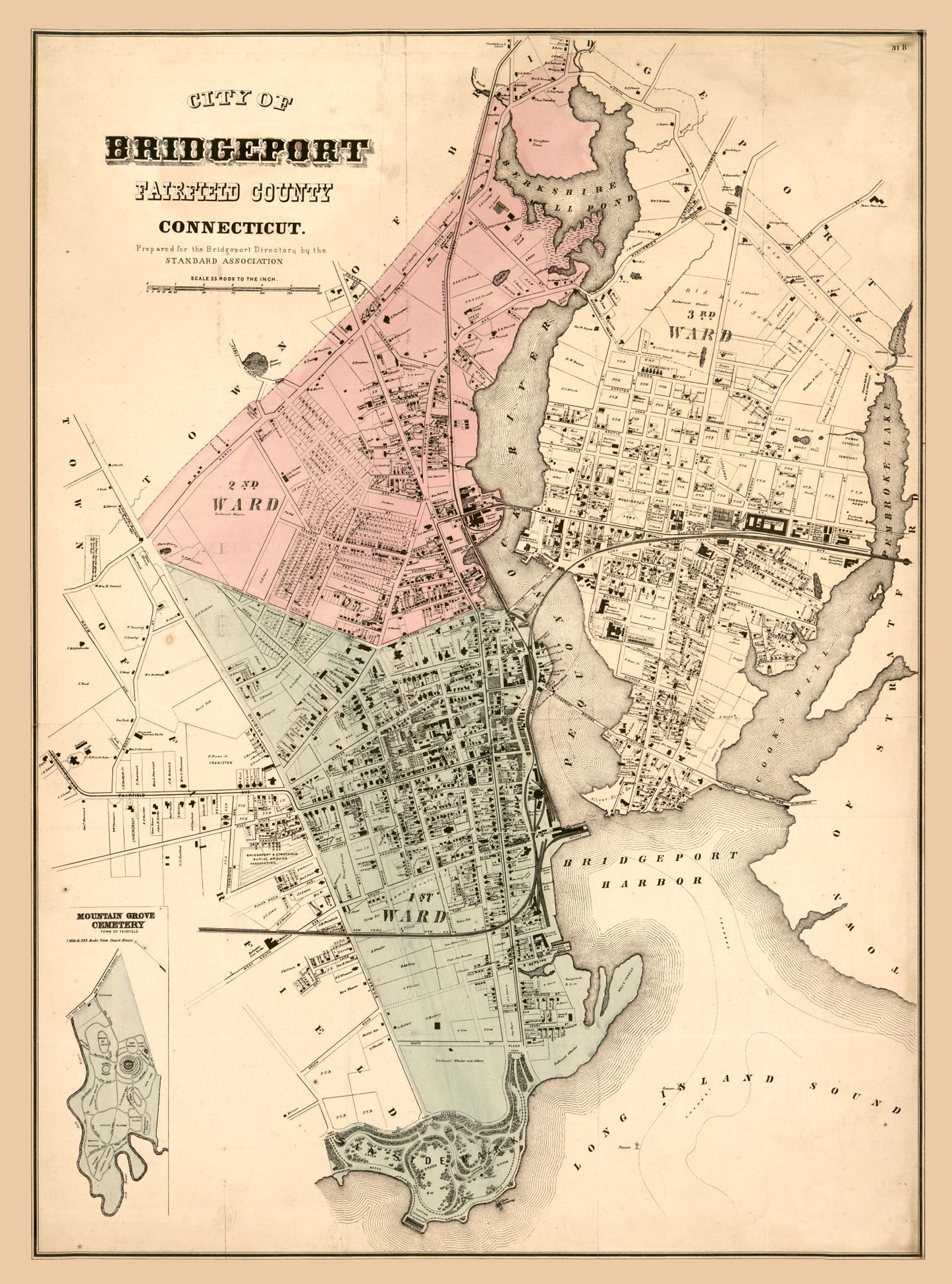 Historic City Map - Bridgeport Connecticut - 1877 - 23 x 31.01 - Vintage Wall Art