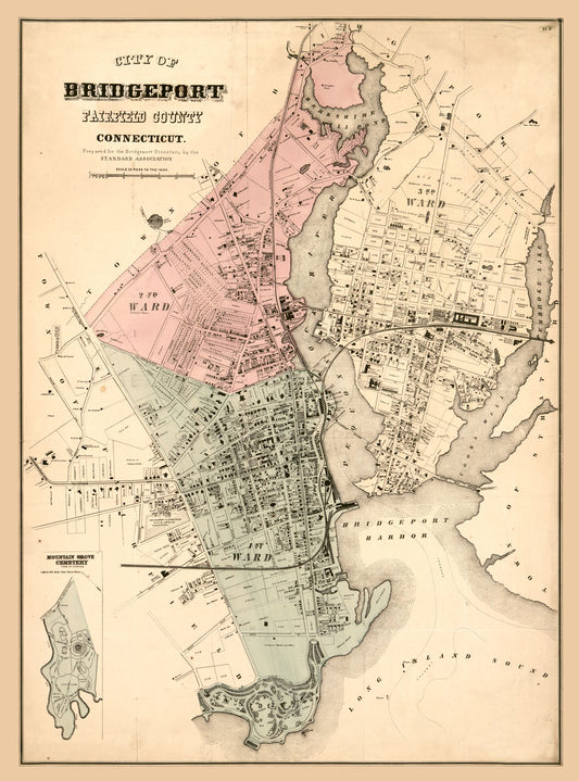 Historic City Map - Bridgeport Connecticut - 1877 - 23 x 31.01 - Vintage Wall Art