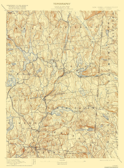 Topographical Map - Carmel Connecticut Quad - USGS 1894 - 23 x 31.12 - Vintage Wall Art