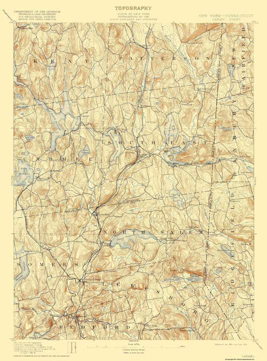 Topographical Map - Carmel Connecticut Quad - USGS 1894 - 23 x 31.12 - Vintage Wall Art