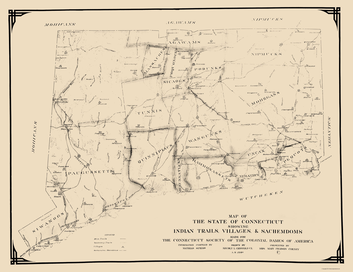 Historic State Map - Connecticut - Griswold 1930 - 23 x 29.88 - Vintage Wall Art