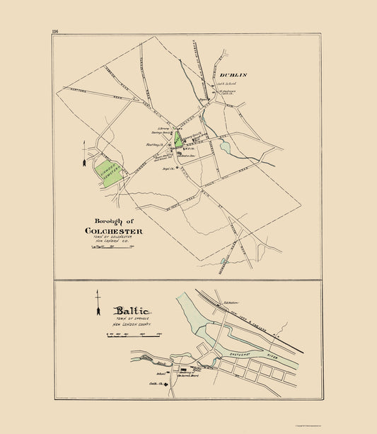 Historic City Map - Colchester Baltic Connecticut - Hurd 1893 - 23 x 26.44 - Vintage Wall Art