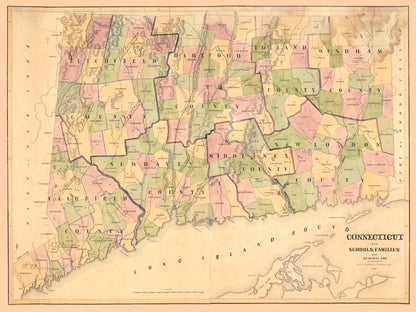 Historic State Map - Connecticut - Rockwell 1848 - 30.64 x 23 - Vintage Wall Art