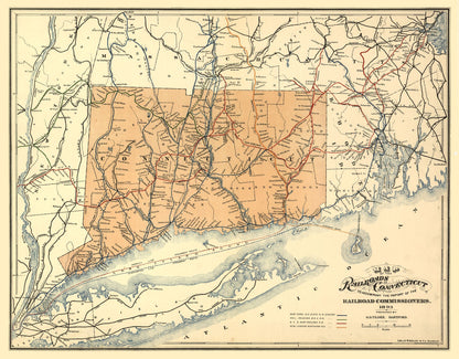 Railroad Map - Connecticut - Tilden 1893 - 29.42 x 23 - Vintage Wall Art