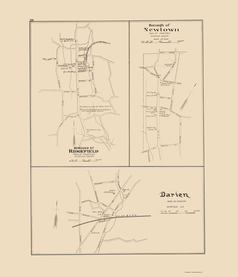 Historic City Map - Darien Newtown Ridgefield Connecticut - Hurd 1893 ...
