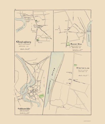 Historic City Map - Glastonbury Connecticut - Hurd 1893 - 23 x 27.10 - Vintage Wall Art