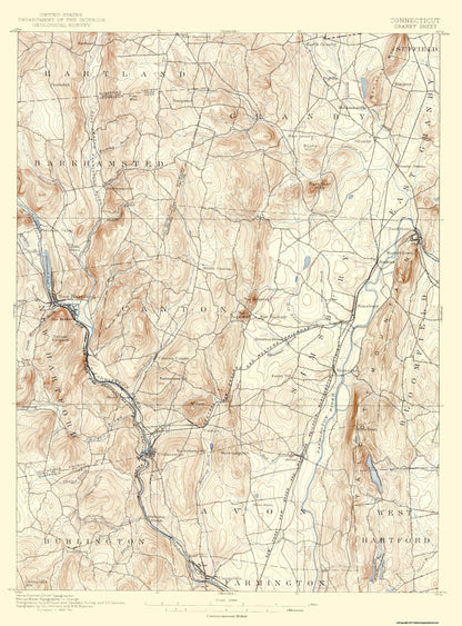 Topographical Map - Granby Connecticut Sheet - USGS 1892 - 23 x 31.11 - Vintage Wall Art