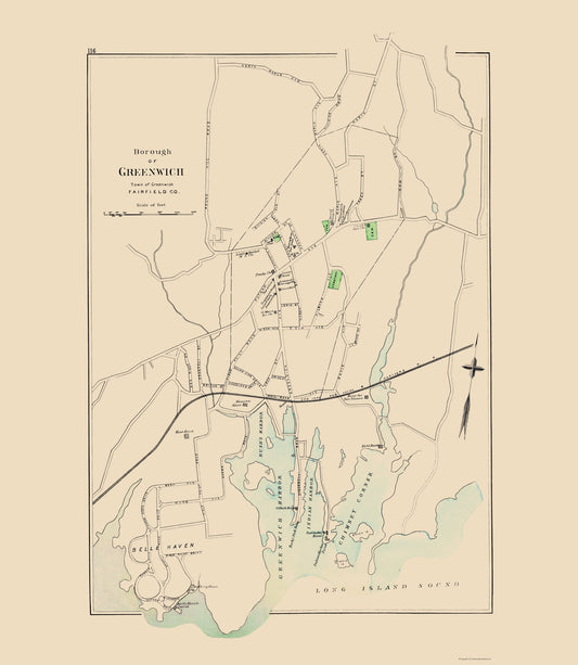 Historic City Map - Greenwich Connecticut - Hurd 1893 - 23 x 26.44 - Vintage Wall Art