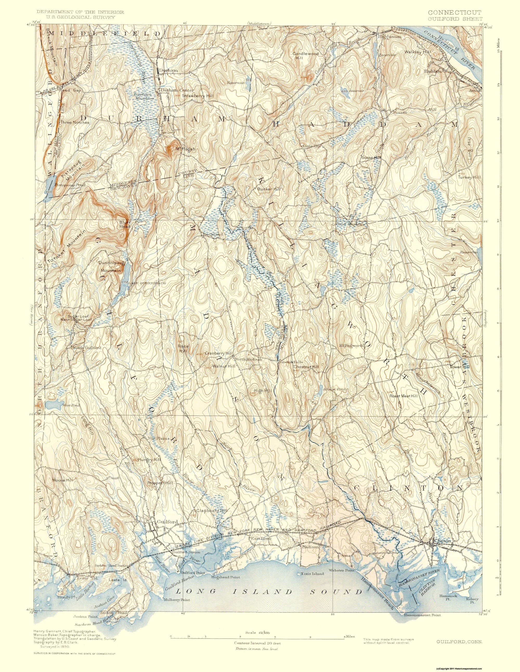 Topographical Map - Guilford Connecticut Sheet - USGS 1893 - 23 x 29.7 ...