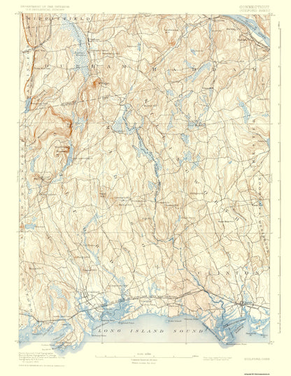 Topographical Map - Guilford Connecticut Sheet - USGS 1893 - 23 x 29.74 - Vintage Wall Art