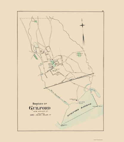 Historic City Map - Guilford Connecticut - Hurd 1893 - 23 x 26.44 - Vintage Wall Art