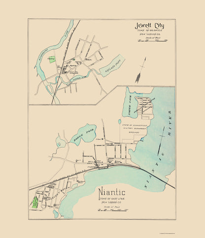 Historic City Map - Jewett City Niantic Connecticut - Hurd 1893 - 23 x 26.70 - Vintage Wall Art