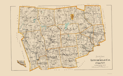 Historic County Map - Litchfield County Connecticut - Hurd 1893 - 23 x 37.16 - Vintage Wall Art