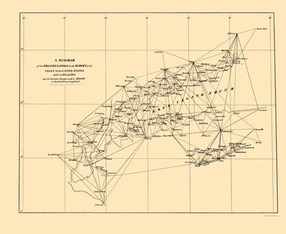 Historic Nautical Map - Long Island Sound Triangulation - USCS 1834 - 23 x 28.12 - Vintage Wall Art