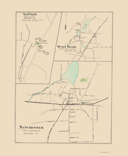 Historic City Map - Manchester Connecticut - Hurd 1893 - 23 x 27.96 - Vintage Wall Art