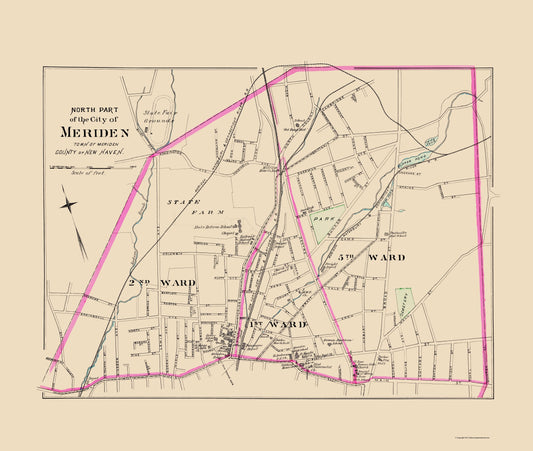 Historic City Map - Meriden North Part Connecticut - Hurd 1893 - 23 x 27.18 - Vintage Wall Art