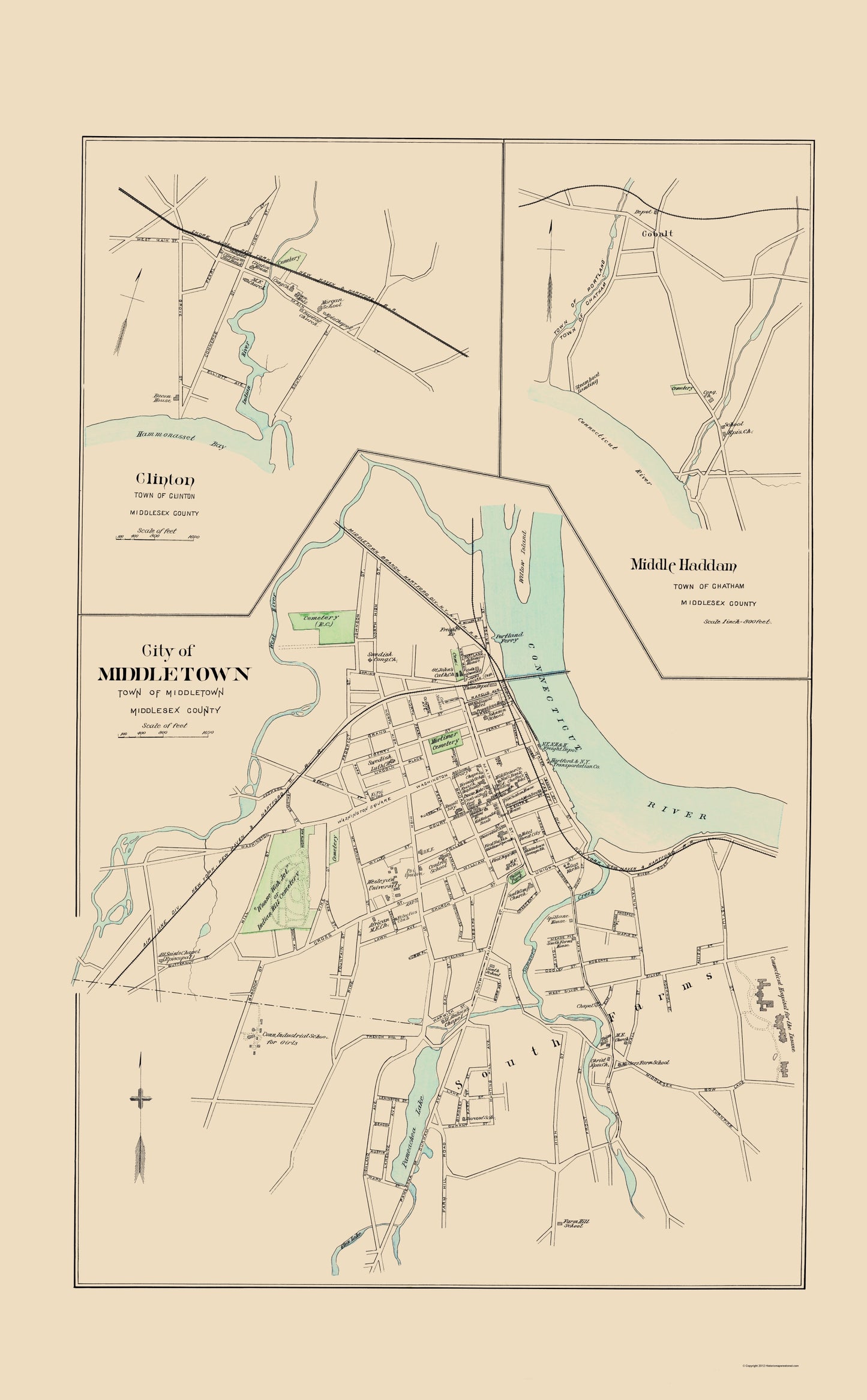 Historic City Map - Middleton Connecticut - Hurd 1893 - 23 x 37.16 - Vintage Wall Art