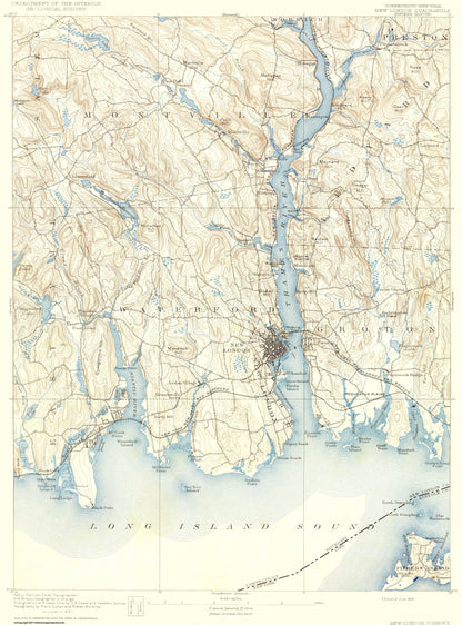 Topographical Map - New London Connecticut New York Quad - USGS 1893 - 23 x 31 - Vintage Wall Art