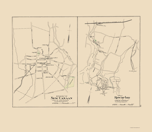 Historic City Map - New Canaan Rowayton Connecticut - Hurd 1893 - 23 x 26.44 - Vintage Wall Art