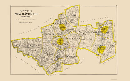 Historic County Map - New Haven County North Connecticut - Hurd 1893 - 23 x 37.16 - Vintage Wall Art