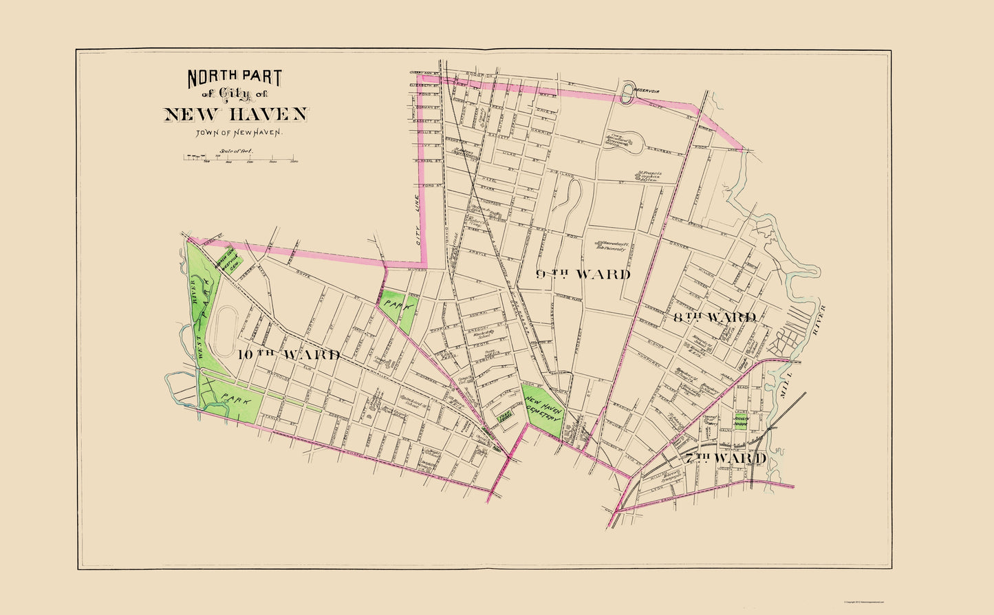 Historic City Map - New Haven North Part Connecticut - Hurd 1893 - 23 x 37.16 - Vintage Wall Art