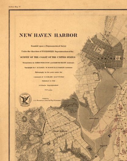 Historic City Map - New Haven Connecticut - Hassler 1860 - 23 x 28.95 - Vintage Wall Art