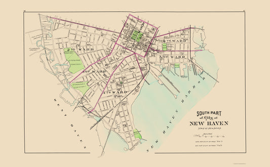 Historic City Map - New Haven South Part Connecticut - Hurd 1893 - 23 x 37.16 - Vintage Wall Art