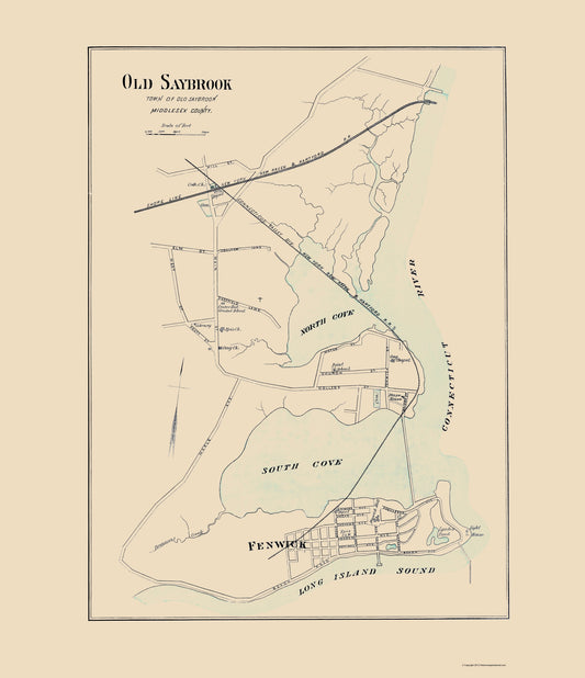 Historic City Map - Old Saybrook Connecticut - Hurd 1893 - 23 x 26.67 - Vintage Wall Art