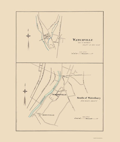 Historic City Map - South of Waterbury Connecticut - Hurd 1893 - 23 x 27.22 - Vintage Wall Art