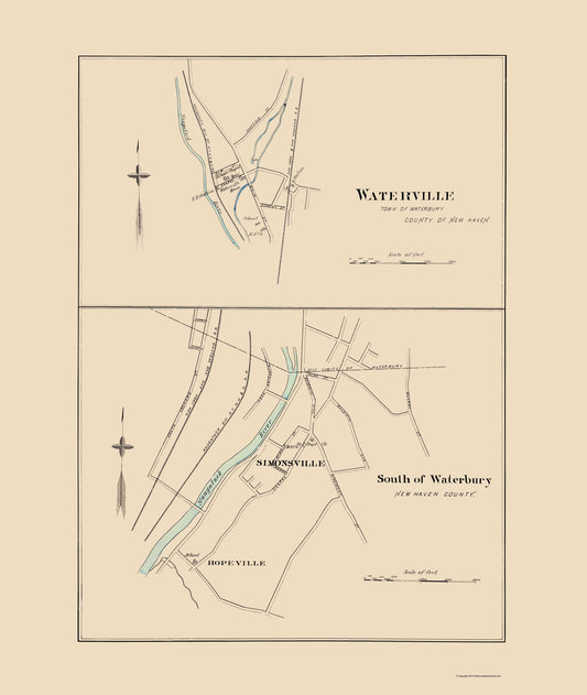 Historic City Map - South of Waterbury Connecticut - Hurd 1893 - 23 x 27.22 - Vintage Wall Art