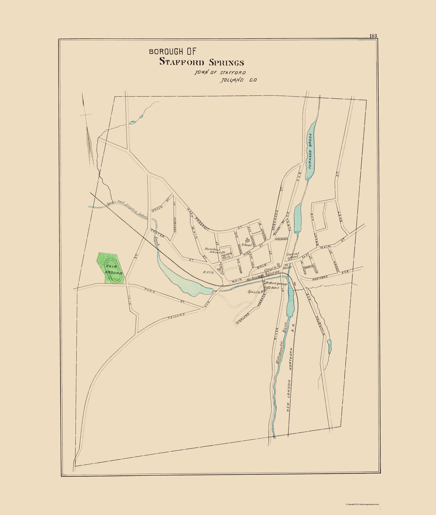 Historic City Map - Stafford Springs Connecticut - Hurd 1893 - 23 x 27.18 - Vintage Wall Art