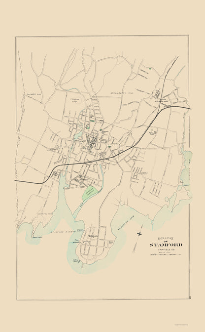 Historic City Map - Stamford Connecticut - Hurd 1893 - 23 x 37.16 - Vintage Wall Art