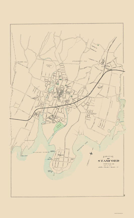 Historic City Map - Stamford Connecticut - Hurd 1893 - 23 x 37.16 - Vintage Wall Art