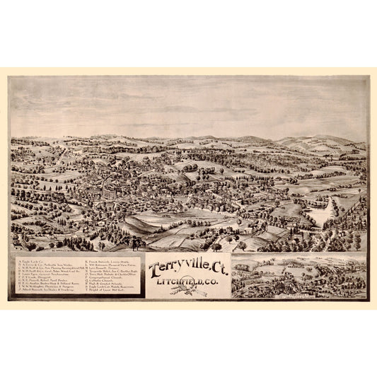 Historic Panoramic View - Terryville Connecticut - Norris 1894 - 35.72 x 23 - Vintage Wall Art
