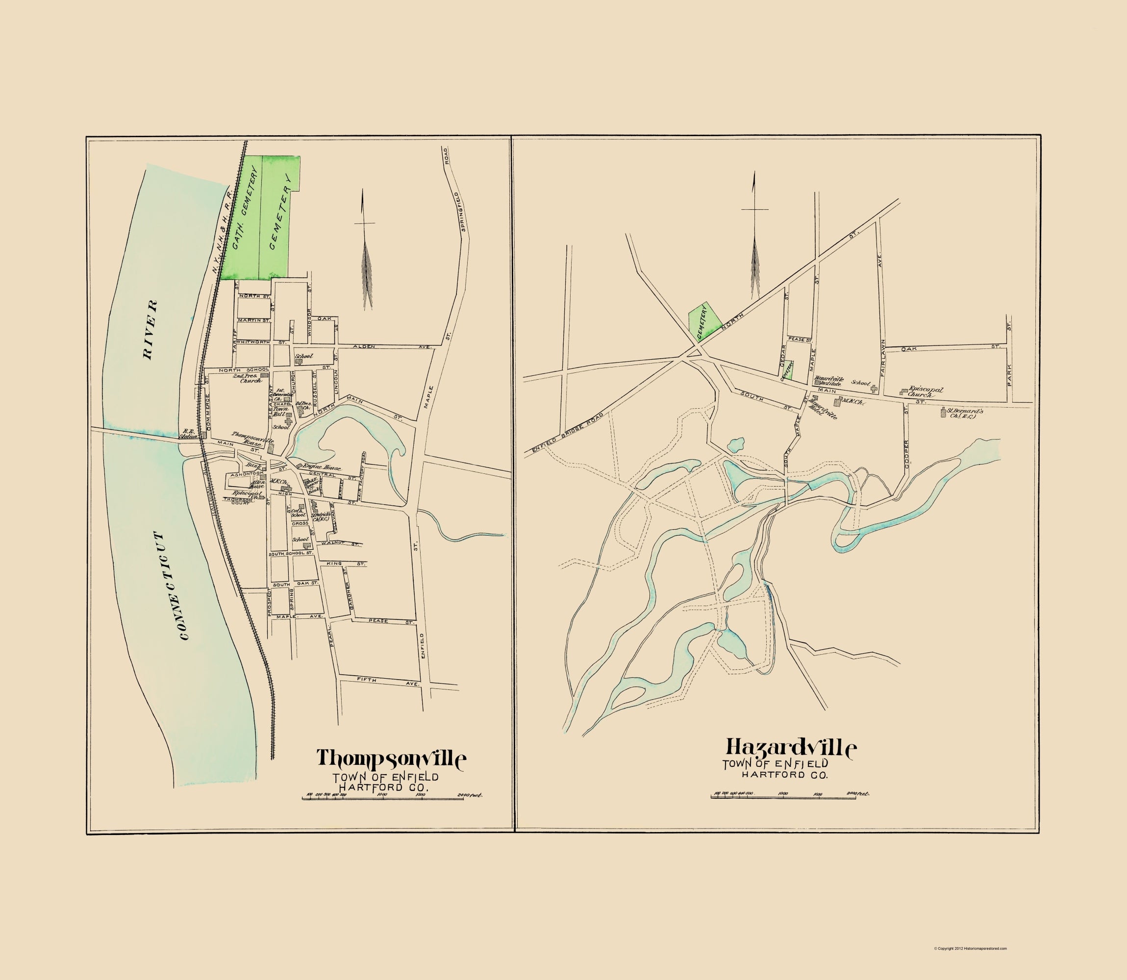 Historic City Map - Thompsonville Hazardville Connecticut - Hurd 1893 ...