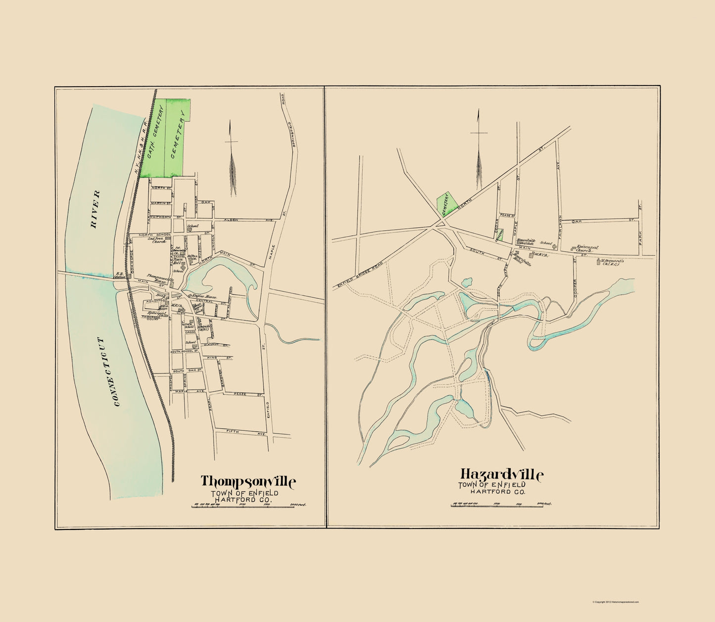 Historic City Map - Thompsonville Hazardville Connecticut - Hurd 1893 - 23 x 26.44 - Vintage Wall Art