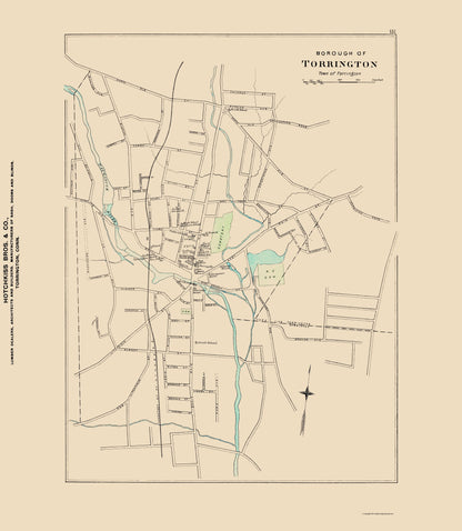 Historic City Map - Torrington Connecticut - Hurd 1893 - 23 x 26.44 - Vintage Wall Art